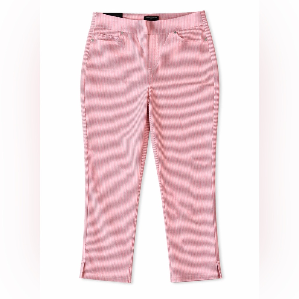 Mario Serrani Italy Red & Ivory Striped Comfort Stretch Capri Pants Size M NWT